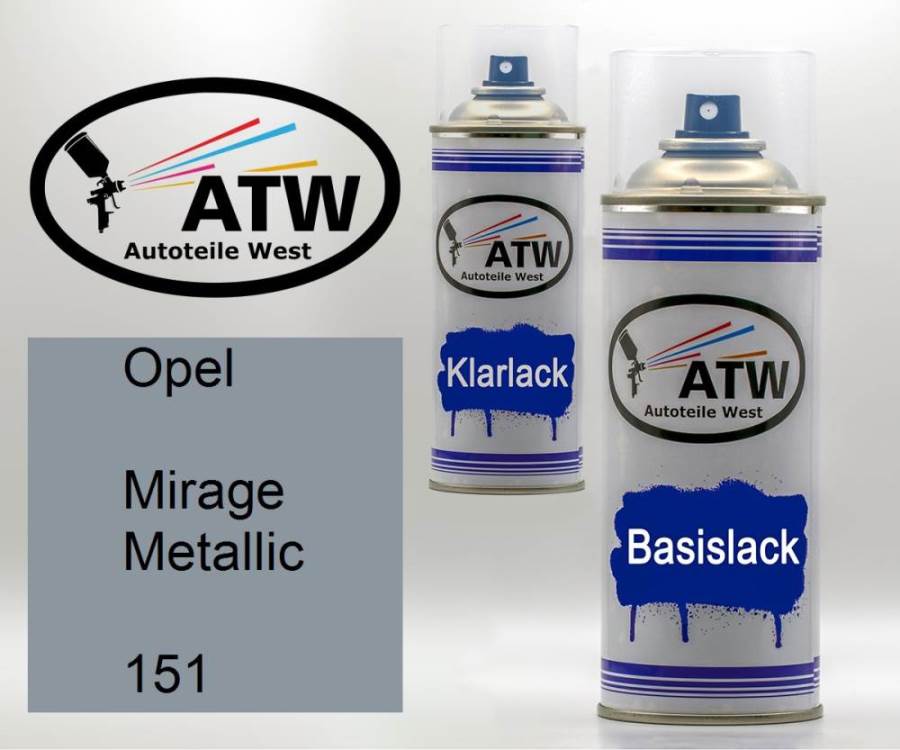 Opel, Mirage Metallic, 151: 400ml Sprühdose + 400ml Klarlack - Set, von ATW Autoteile West.